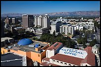 Aerial view of dowtown, City National Civic, and Plaza Cesar Chavez. San Jose, California, USA ( color)