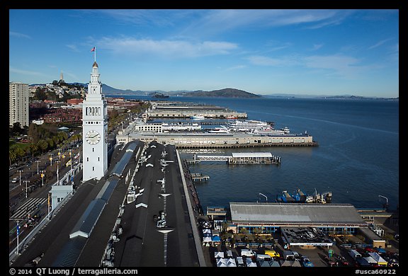 Aerial view of Ferry Building and piers. San Francisco, California, USA (color)