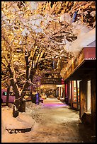Sidewalk with fresh snow at night, Truckee. California, USA ( color)