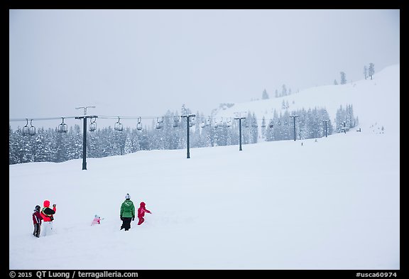 Ski resort on a snowy day. California, USA (color)