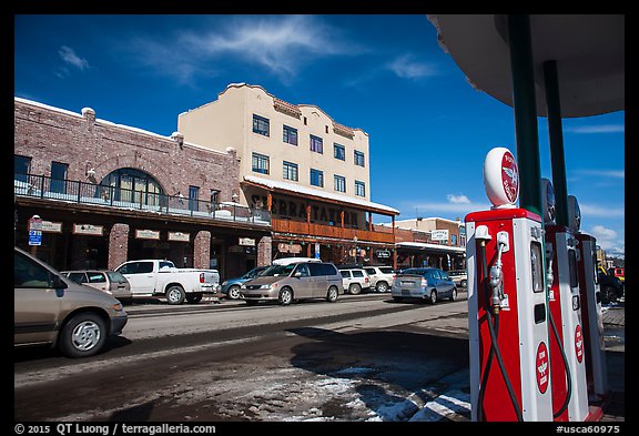 Gas station and street, Truckee. California, USA (color)