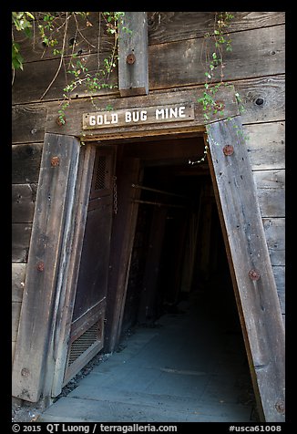Entrance of historic Gold Bug Mine, Placerville. California, USA (color)