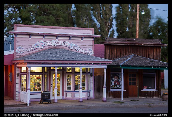 Gift shop and historic buildings, Cedarville. California, USA (color)