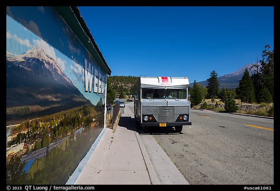 Mural and Mount Shasta, Weed. California, USA (color)
