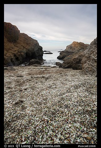 Rocky beach cove filled with seaglass. Fort Bragg, California, USA (color)