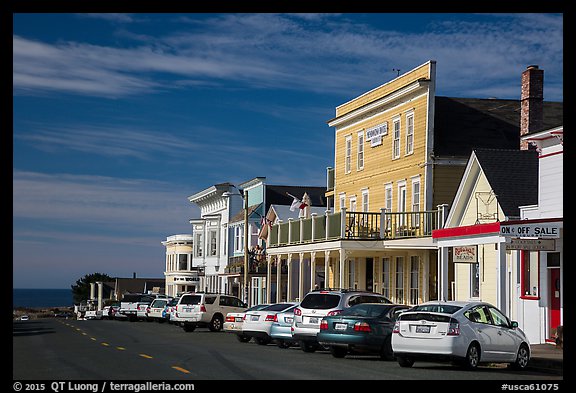 Mendocino Hotel and main street. Mendocino, California, USA (color)