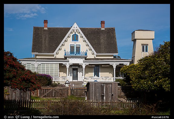 House and tower. Mendocino, California, USA