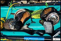 Sea Kayak with abalone and diving gear. California, USA ( color)