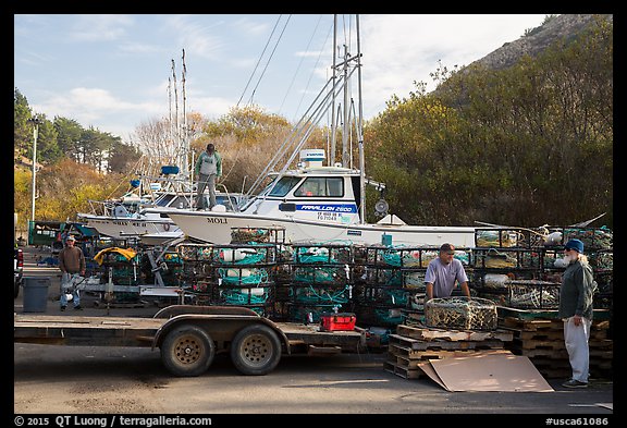 Dry harbor and crab traps. California, USA (color)