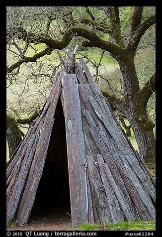Kotcha redwood bark Coast Miwok dwelling, Olompali State Historic Park. Petaluma, California, USA