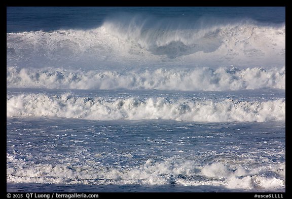 Giant waves breaking offshore. Half Moon Bay, California, USA (color)