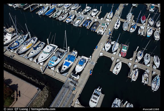 Aerial view of yachts in harbor. Monterey, California, USA