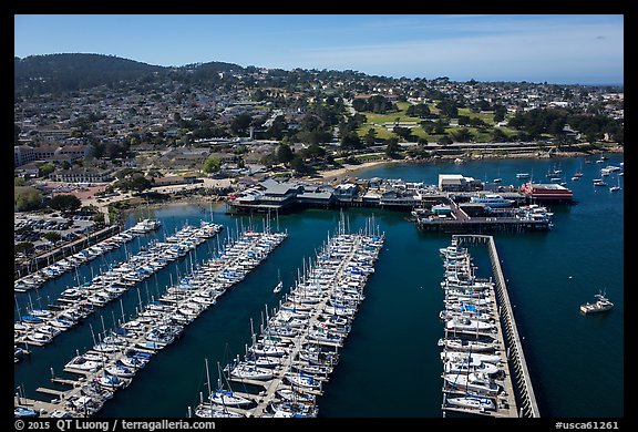 Aerial view of harbor. Monterey, California, USA (color)