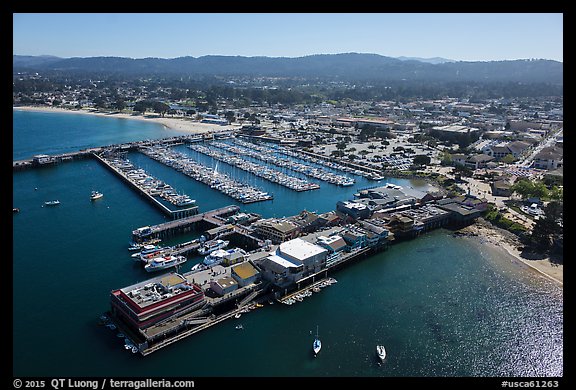 Aerial view of harbor and downtown. Monterey, California, USA (color)