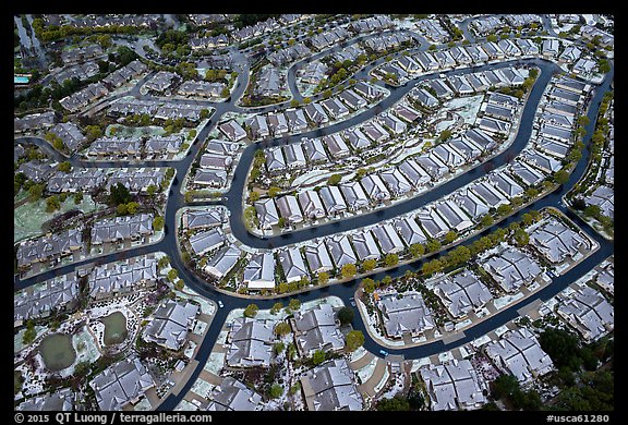 Aerial view of Villages after hailstorm. San Jose, California, USA (color)