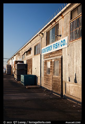 Monterey Fish Company buildings on wharf. Monterey, California, USA (color)