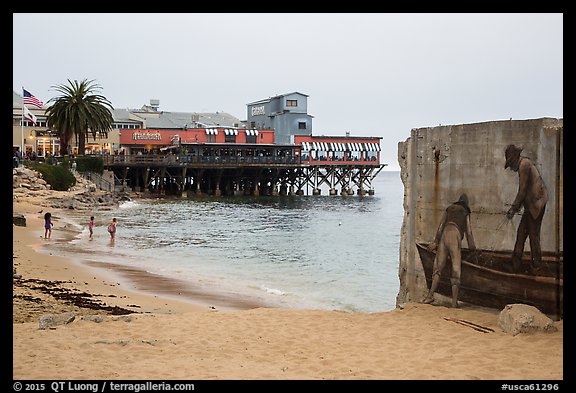 Beach near Cannery Row on cloudy day. Monterey, California, USA (color)