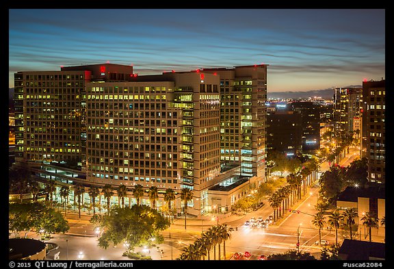 Adobe corporate headquarters at dusk. San Jose, California, USA (color)