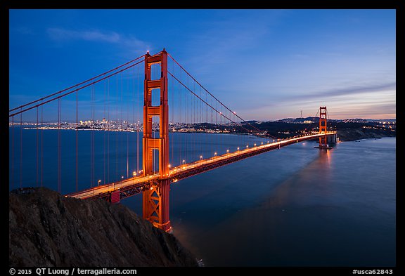 Golden Gate Bridge and San Francisco at dusk. San Francisco, California, USA (color)