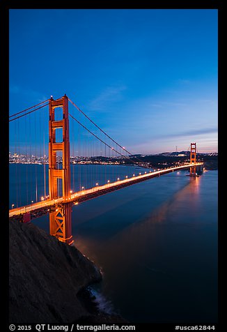 Golden Gate Bridge and city at dusk. San Francisco, California, USA (color)