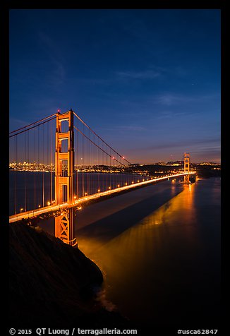 Golden Gate Bridge and city at night. San Francisco, California, USA (color)