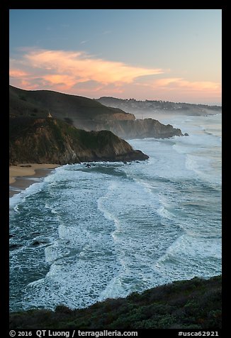 Surf, Grey Whale Cove and Montara, sunset. San Mateo County, California, USA (color)