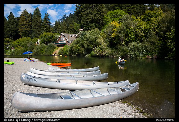 Canoes and Russian River, Monte Rio. California, USA