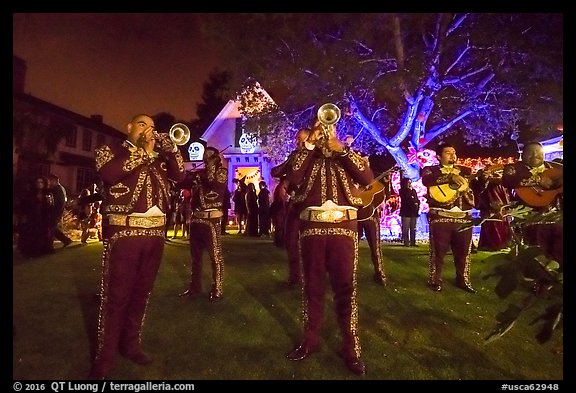 Mariachi musicians, Halloween. Petaluma, California, USA (color)