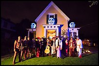 Halloween revelers and decorated house. Petaluma, California, USA ( color)