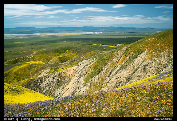 Soda Lake and Carrizo Plain from Temblor Range hills. Carrizo Plain National Monument, California, USA