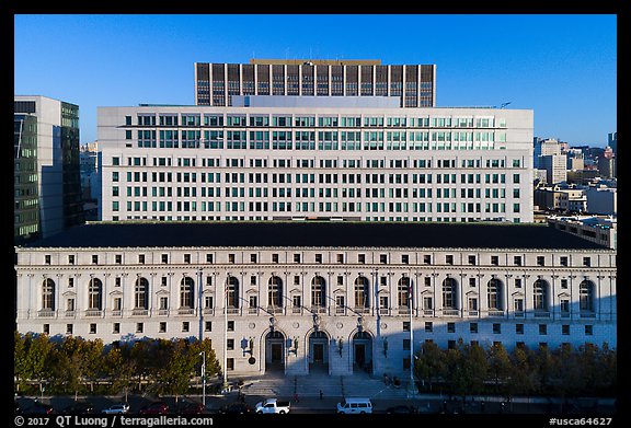 Aerial view of California State Building. San Francisco, California, USA (color)