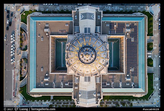 Aerial view of City Hall looking down. San Francisco, California, USA (color)