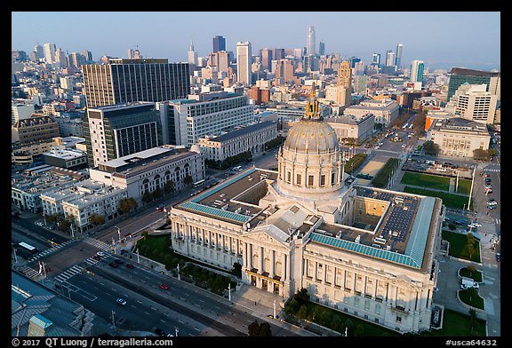 Aerial view of Civic Center with skyline. San Francisco, California, USA (color)