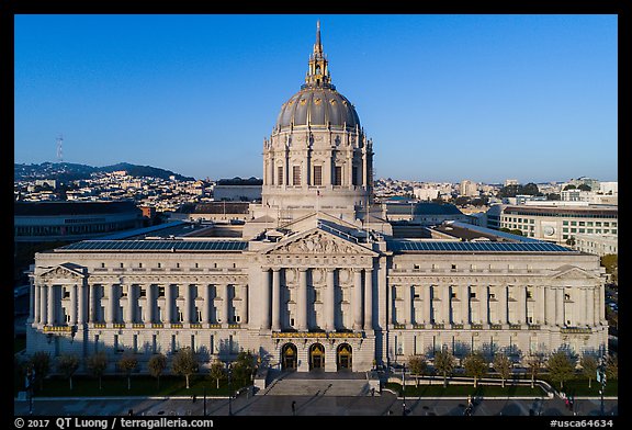 Aerial view of City Hall. San Francisco, California, USA (color)