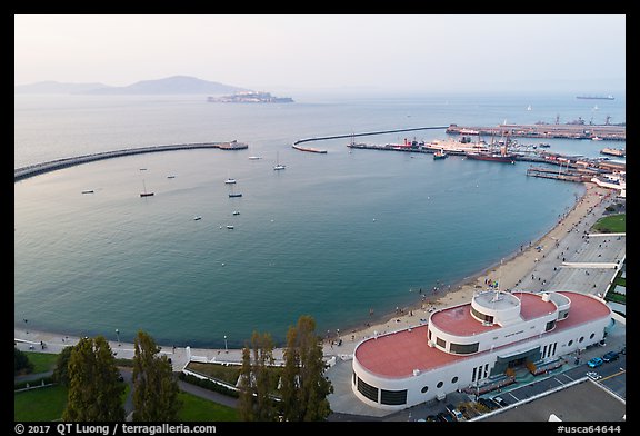 Aerial view of Maritime Museum and Aquatic Park. San Francisco, California, USA