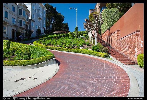Lombard Street curving roadway. San Francisco, California, USA (color)