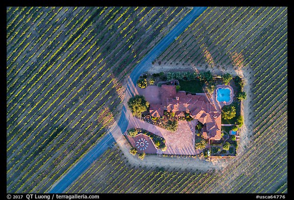 Aerial view of winery looking straight down. Livermore, California, USA