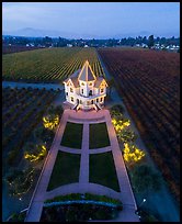 Aerial view of illuminated Concannon winery at dusk. Livermore, California, USA ( color)