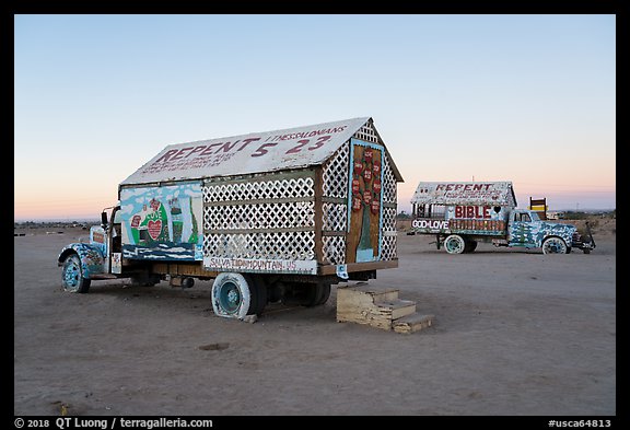 Painted trucks, Salvation Mountain. Nyland, California, USA (color)