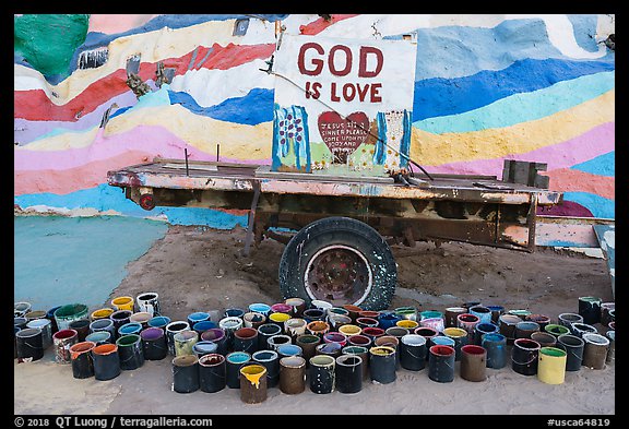 Paint and God is Love sign, Salvation Mountain. Nyland, California, USA (color)