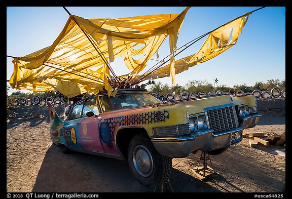 Car transformed into artwork, Slab City. Nyland, California, USA (color)