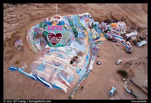 Aerial view of Salvation Mountain at dawn. Nyland, California, USA (color)