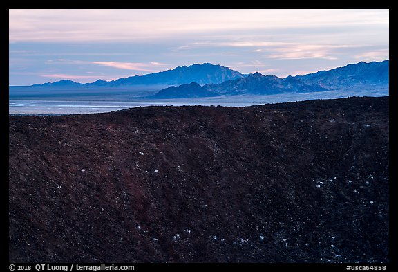 Amboy Crater rim and mountains. Mojave Trails National Monument, California, USA
