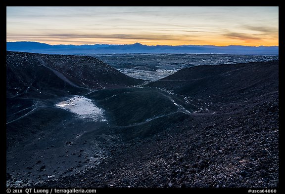 Interior of Amboy Crater with breach in the cinder cone rim at sunset. Mojave Trails National Monument, California, USA