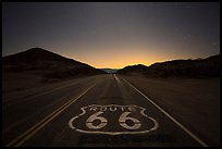 Historic Route 66 marker at night. Mojave Trails National Monument, California, USA ( color)