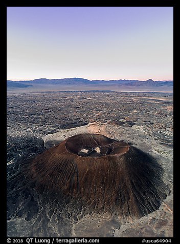 Aerial view of Amboy Crater and Bullion Mountains at dawn. Mojave Trails National Monument, California, USA (color)