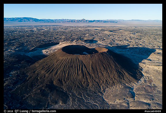 Aerial view of Amboy Crater and Bullion Mountains. Mojave Trails National Monument, California, USA