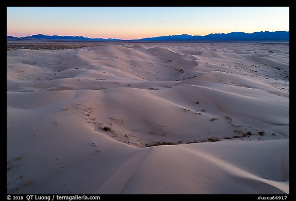 Aerial view of Cadiz Dunes Wilderness at dusk. Mojave Trails National Monument, California, USA (color)