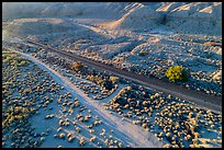 Aerial view of road and railroad tracks, Afton Canyon. Mojave Trails National Monument, California, USA ( color)