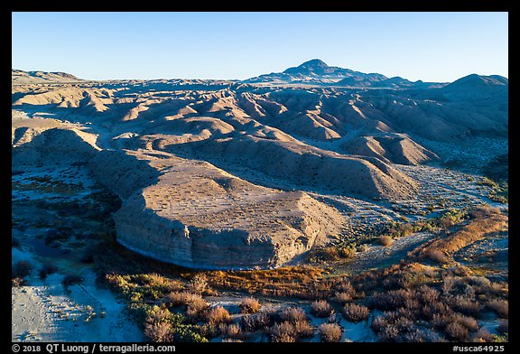 Aerial view of riparian area and hills, Afton Canyon. Mojave Trails National Monument, California, USA